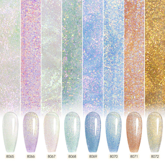 Set de 8 colores de esmaltes en gel con purpurina - Colección Aurora