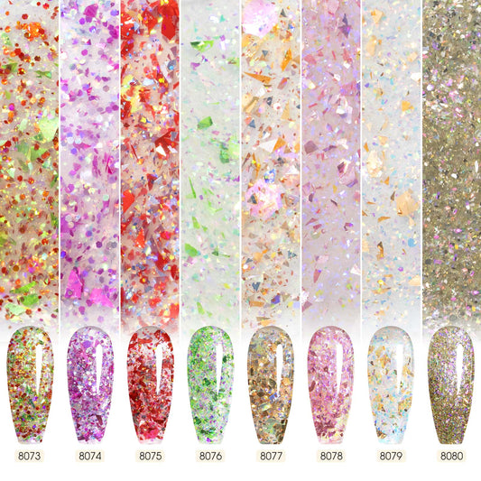 Set de 8 colores de esmaltes en gel con purpurina - Colección Prism Flash