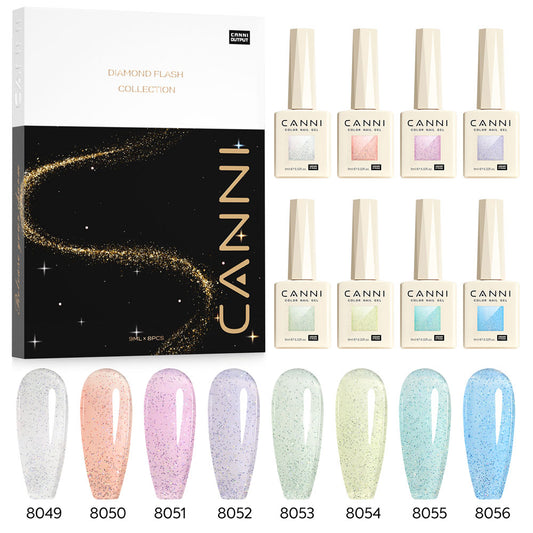 Set de 8 colores de esmaltes en gel con purpurina