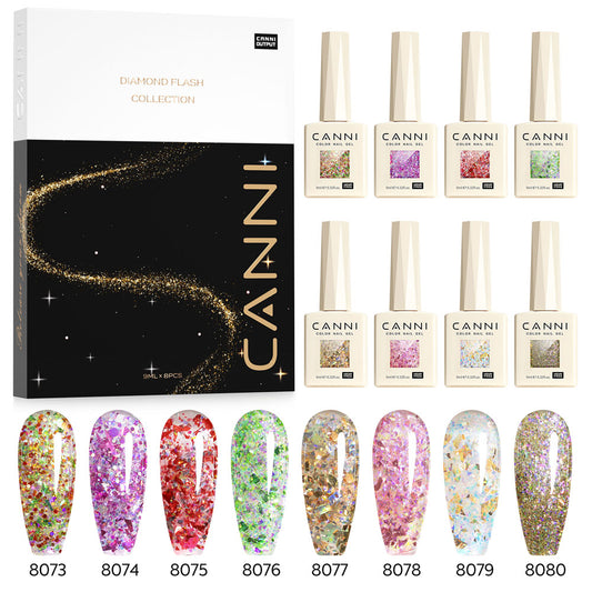 Set de 8 colores de esmaltes en gel con purpurina