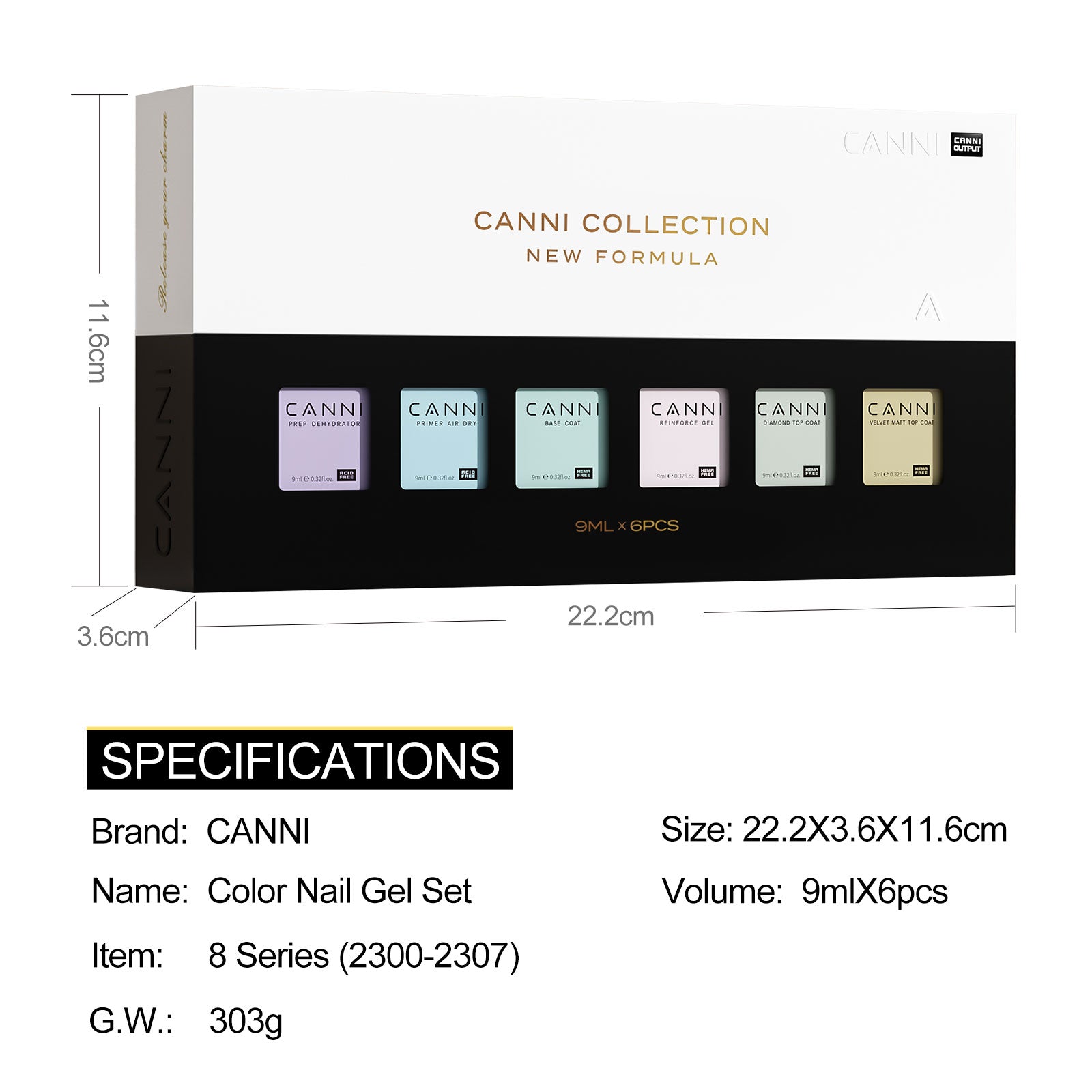 CANNI 9ML Nail Gel 6 Colors Set bottles