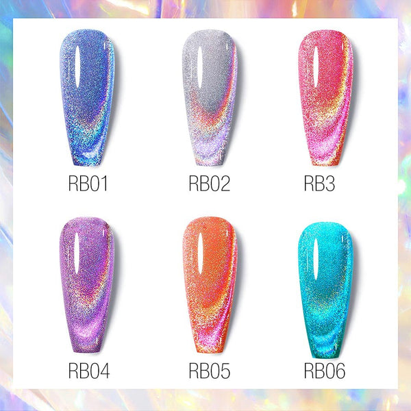 Laser Rainbow Cat Eyes -  6 Colors Gel Polish Set