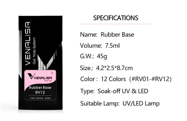 Venalisa 7.5ml Colorful Rubber Base Coat Gel